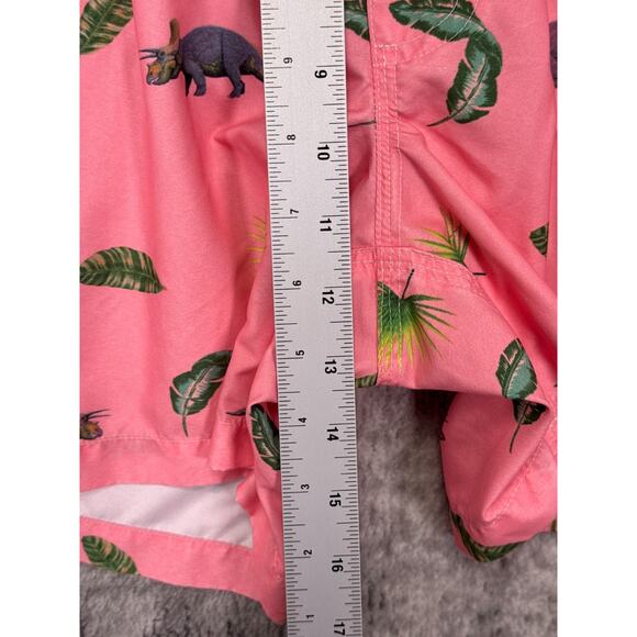 OAS Swim Trunks XL Mens Pink Dinosaur Print Drawstring Waist Lined Swimwear - Picture 4 of 6